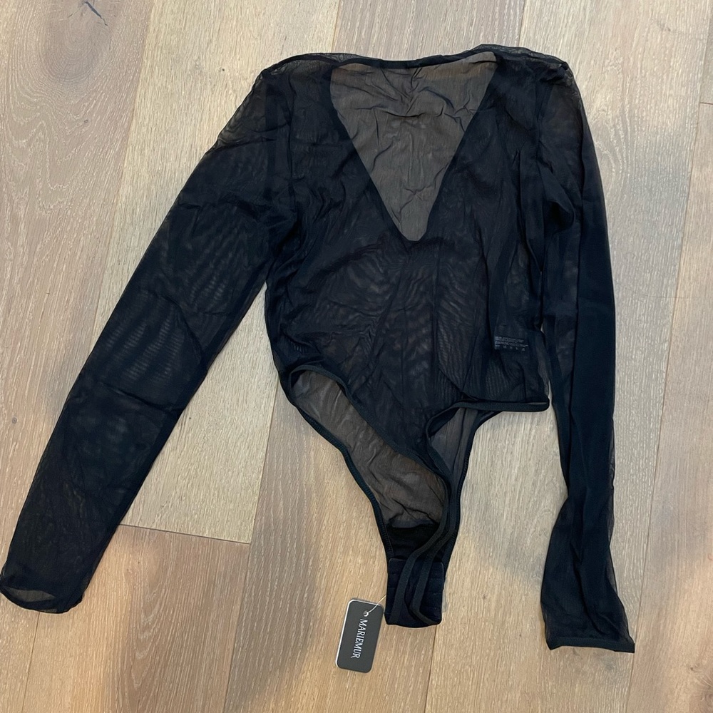 Mariemur black mesh long sleeve super sexy bodysuit NWT never worn size S